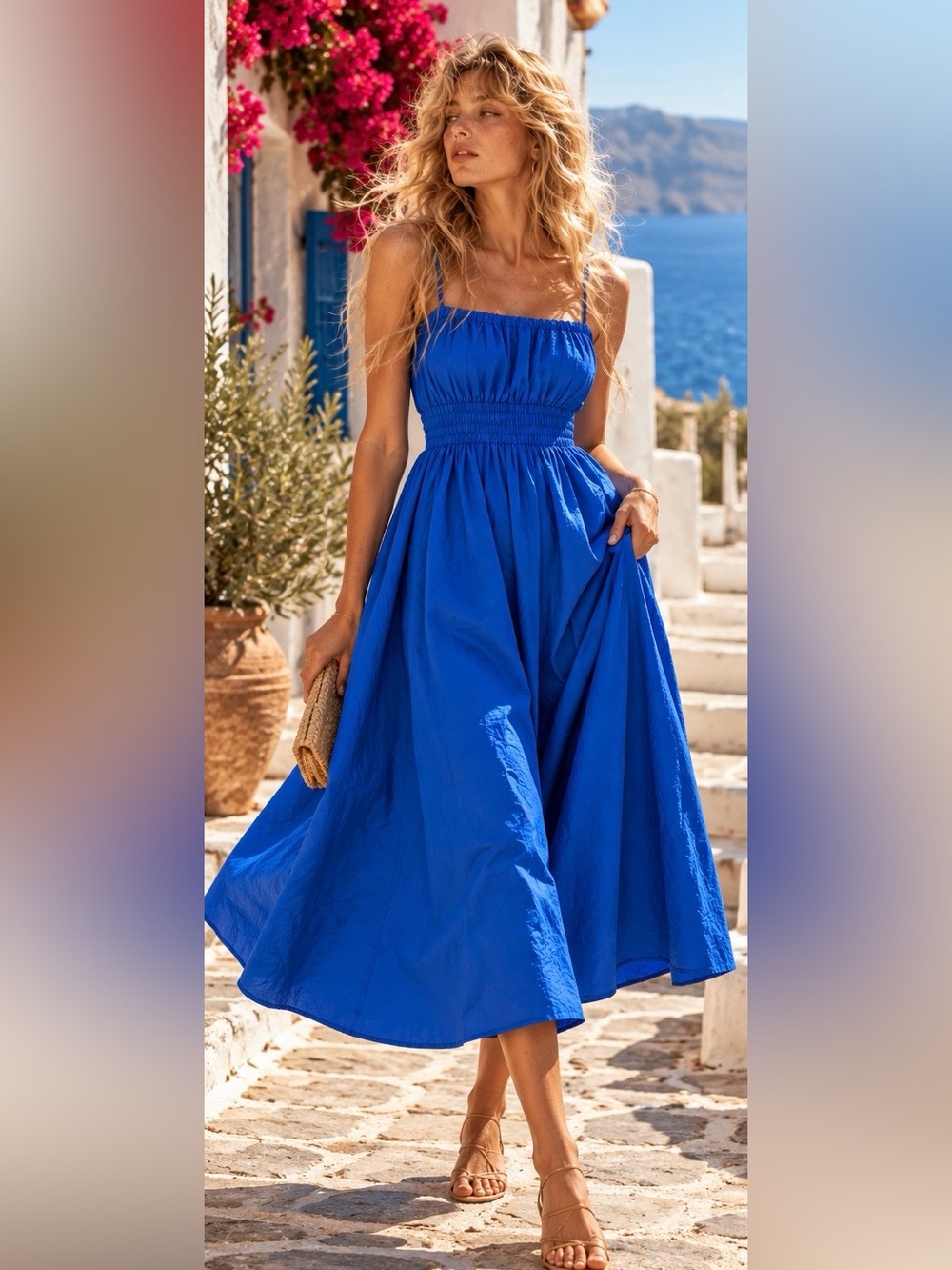 Maeve Anthropologie Cobalt Blue Cotton Smocked Waist Midi Sundress Size L